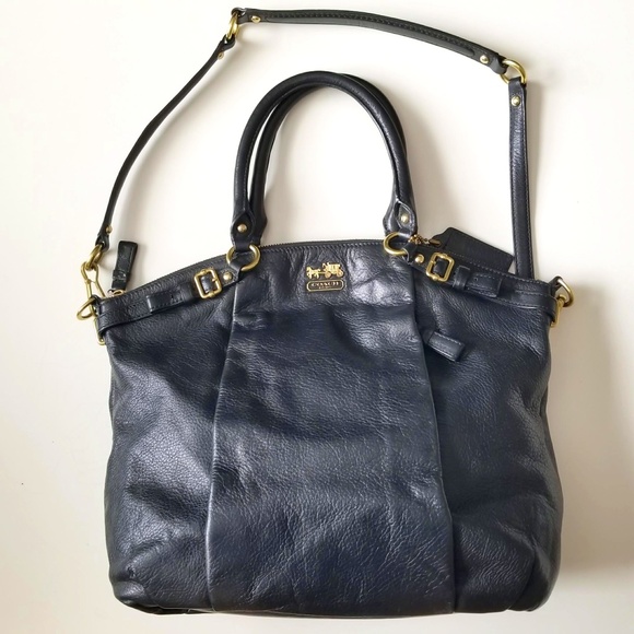 Coach Handbags - COACH Madison Lindsey Black Leather Satchel Crossbody Purse Handbag 18641